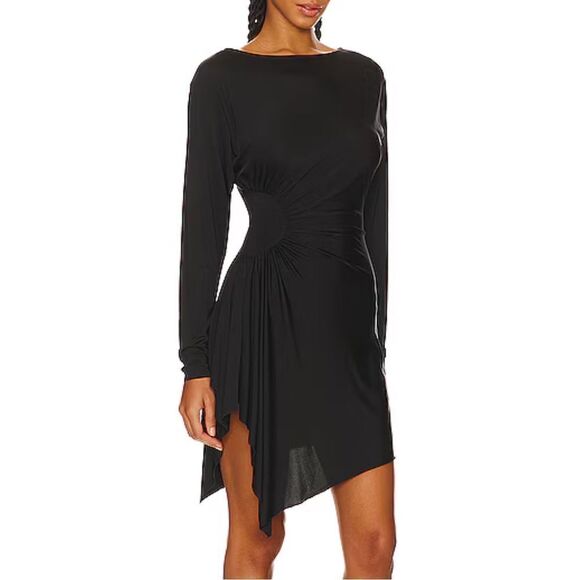 L’Academie Cora mini dress black minimalist stretch gathered basic Revolve S - Picture 1 of 10